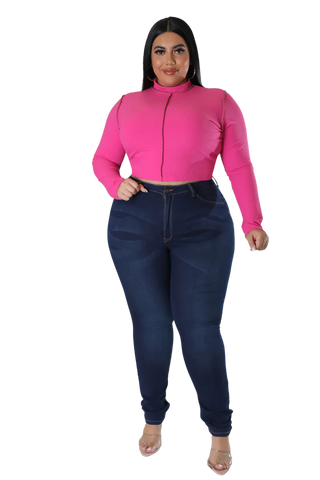 Final Sale Plus Size Ribbed 2pc Outer Sems Crop Front Knot Top and Pencil Skirt Set in Fuchsia