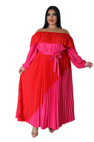 Final Sale Plus Size ColorBlock Strapless Chiffon Pleated Maxi Dress
