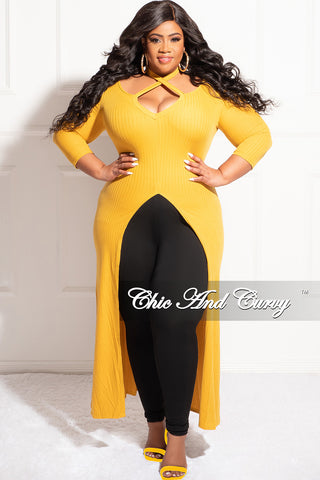 Final Sale Plus Size Ribbed Long Tunic Top in Mustard