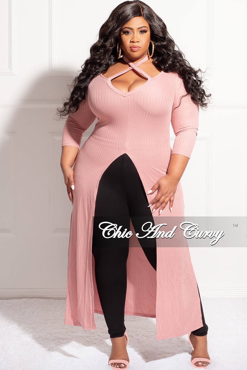 Final Sale Plus Size Ribbed Long Tunic Top in Mauve - 1x 14/16 Final Sale Plus Size Ribbed Long Tunic Top in Mauve - 1x 14/16