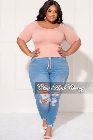 Final Sale Plus Size Ribbed Drawstring Top  in Mauve