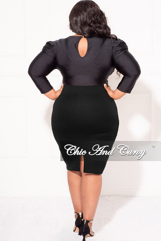 Final Sale Plus Size Faux Bodysuit with Ruched Sleeves in Black