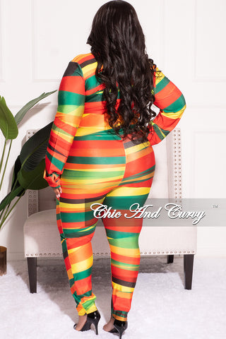 Final Sale Plus Size 2pc Button Up Collar Top and Pants Set in Multi Color Stripe Print