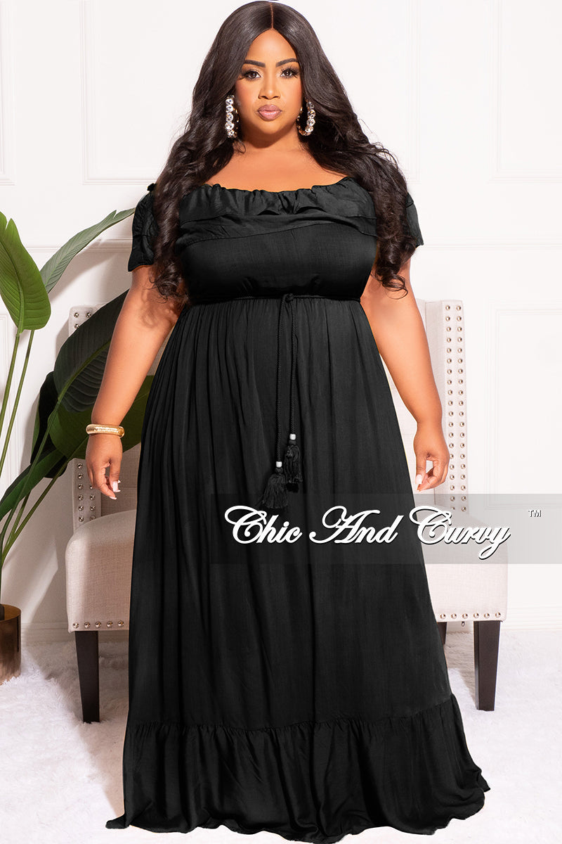 Final Sale Plus Size Off the Shoulder Ruffle Maxi Dress in Black – Chic And  Curvy
