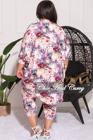 Final Sale Plus Size 2pc Cardigan and Pants Set in Multi Color Print