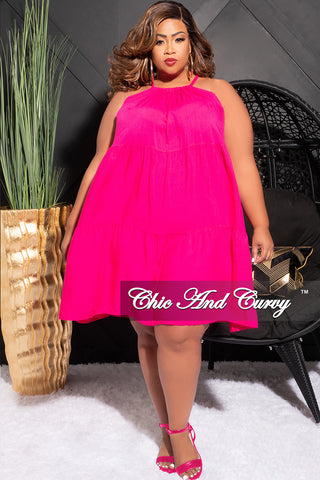 Final Sale Plus Size Halter Tiered Babydoll Dress in Magenta