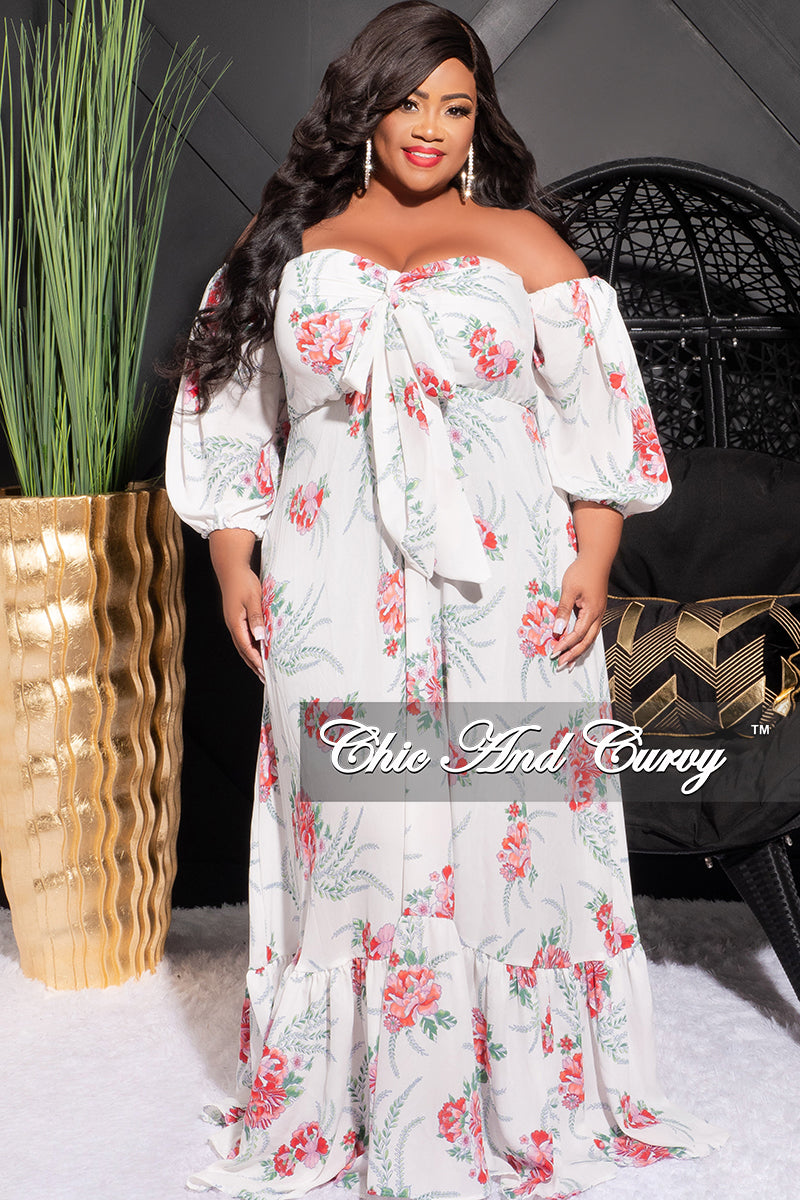 Plus size off the shoulder white maxi dress Clearance