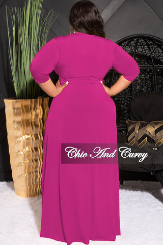 Final Sale Plus Size Faux Wrap Dress in Magenta Purple