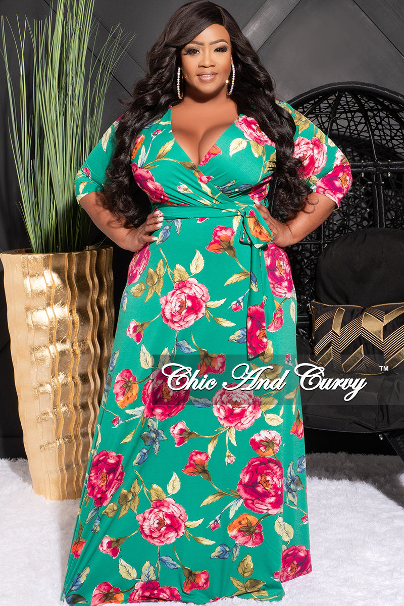 Plus size floral maxi dress with sleeves Clearance