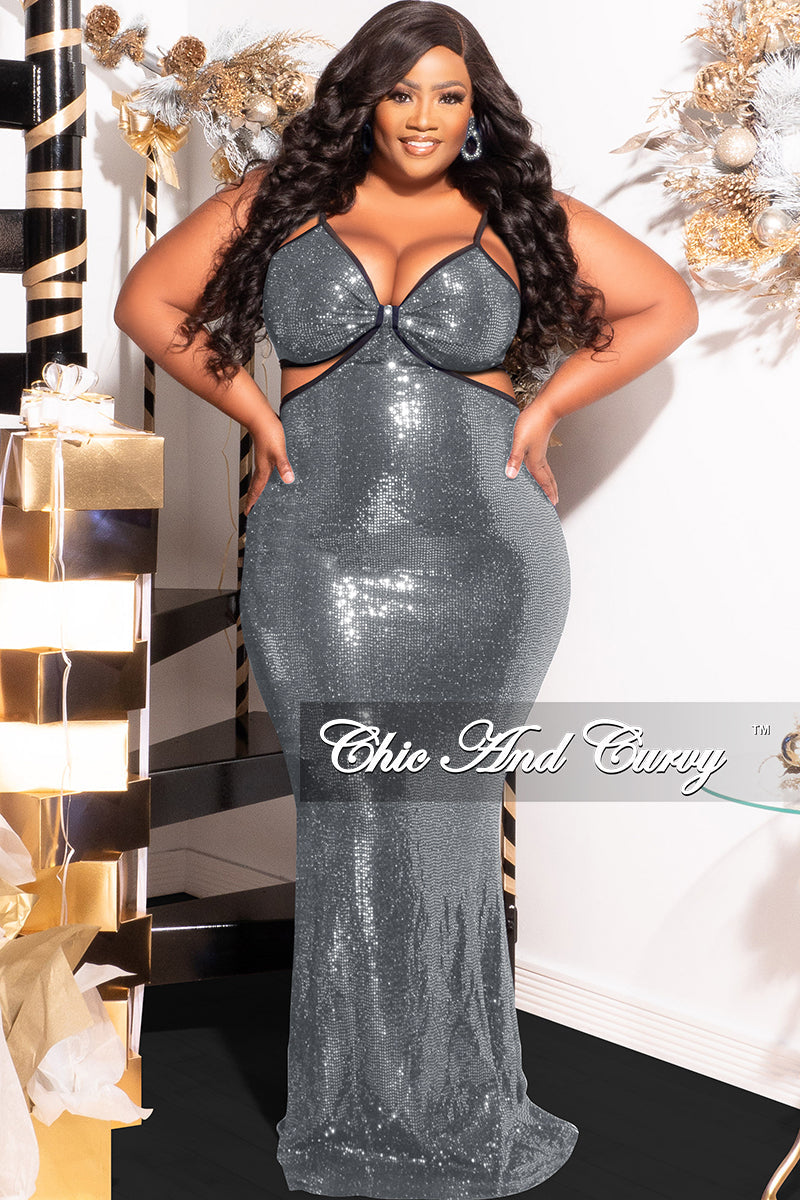 Eksperiment Regnskab velstand Final Sale Plus Size Spaghetti Strap Faux Sequin Gown with Cut Outs in –  Chic And Curvy