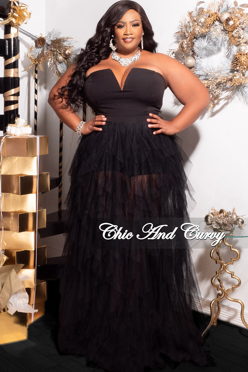 Blå trussel orkester Available Online Only - Final Sale Plus Size Strapless Deep V Maxi Tul –  Chic And Curvy