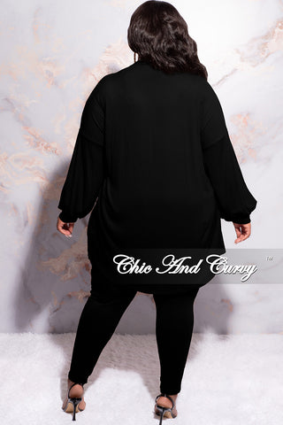 Final Sale Plus Size Ribbed 3pc Set Cardigan, Tank Crop Top, & Pants in Black