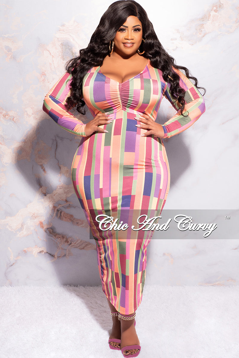 Final Sale Plus Size Long Sleeve Midi Dress with Back Slit in