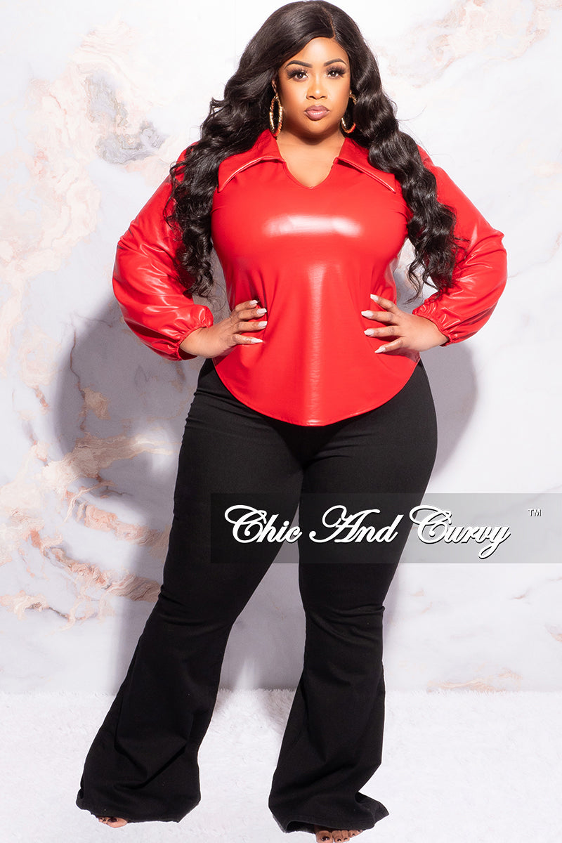 Final Sale Plus Size Collar Faux Leather Top in Red – Chic And Curvy