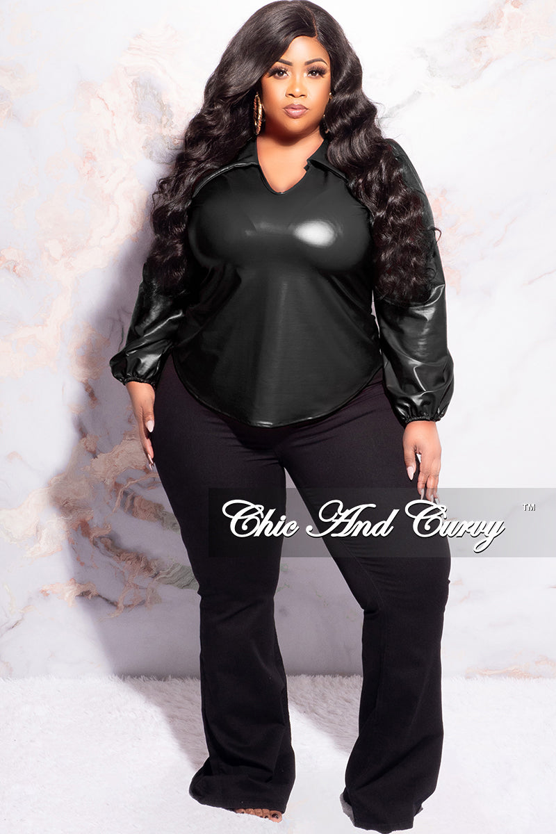 Final Sale Plus Size Collar Faux Leather Top in Black – Chic And Curvy