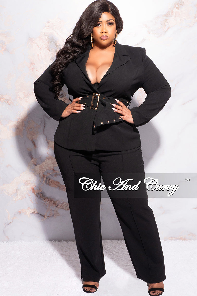 Final Plus Size Pants Suit in Black with Gold Embellishments – Chic And  Curvy