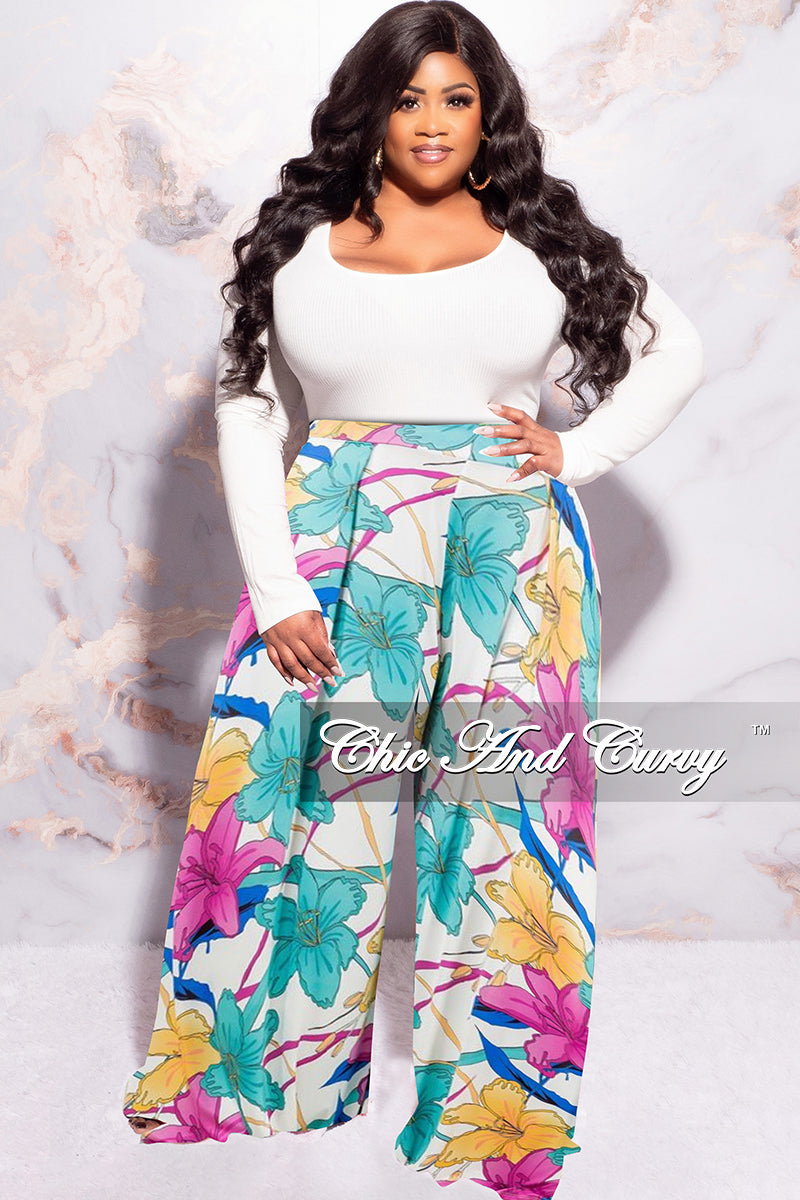 Final Sale Plus Size Palazzo Pants in Multi Color Floral Print