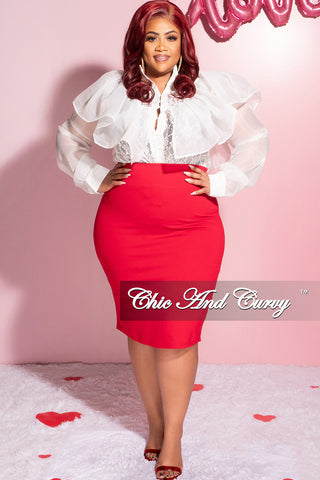 Final Sale Plus Size Button Up Lace Ruffle Top in Off White