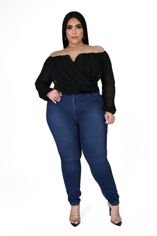 Final Sale Plus Size Off The Shoulder Faux Wrap Draping Top in Black