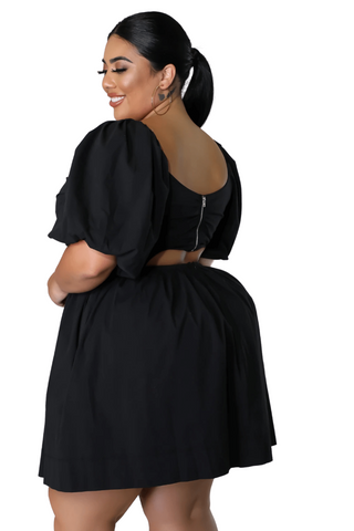 Final Sale Plus Size Half Crown Sleeve Sheering Front Ruffle Mini Dress in Black