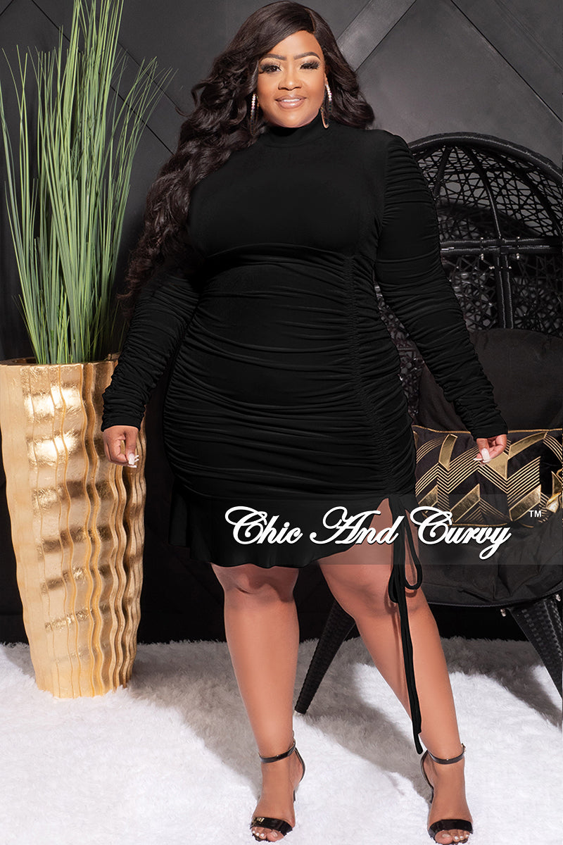 Final Sale Plus Size Long Sleeve Velvet Ruched Bodycon Dress with Bott –  Chic And Curvy