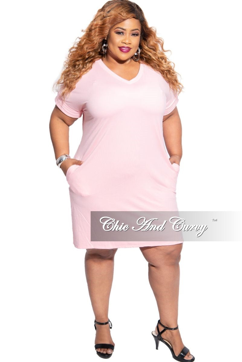 Final Sale Plus Size Rolled Sleeve V-Neck Dress in Dusty Pink - 1x 14/16 Final Sale Plus Size Rolled Sleeve V-Neck Dress in Dusty Pink - 1x 14/16