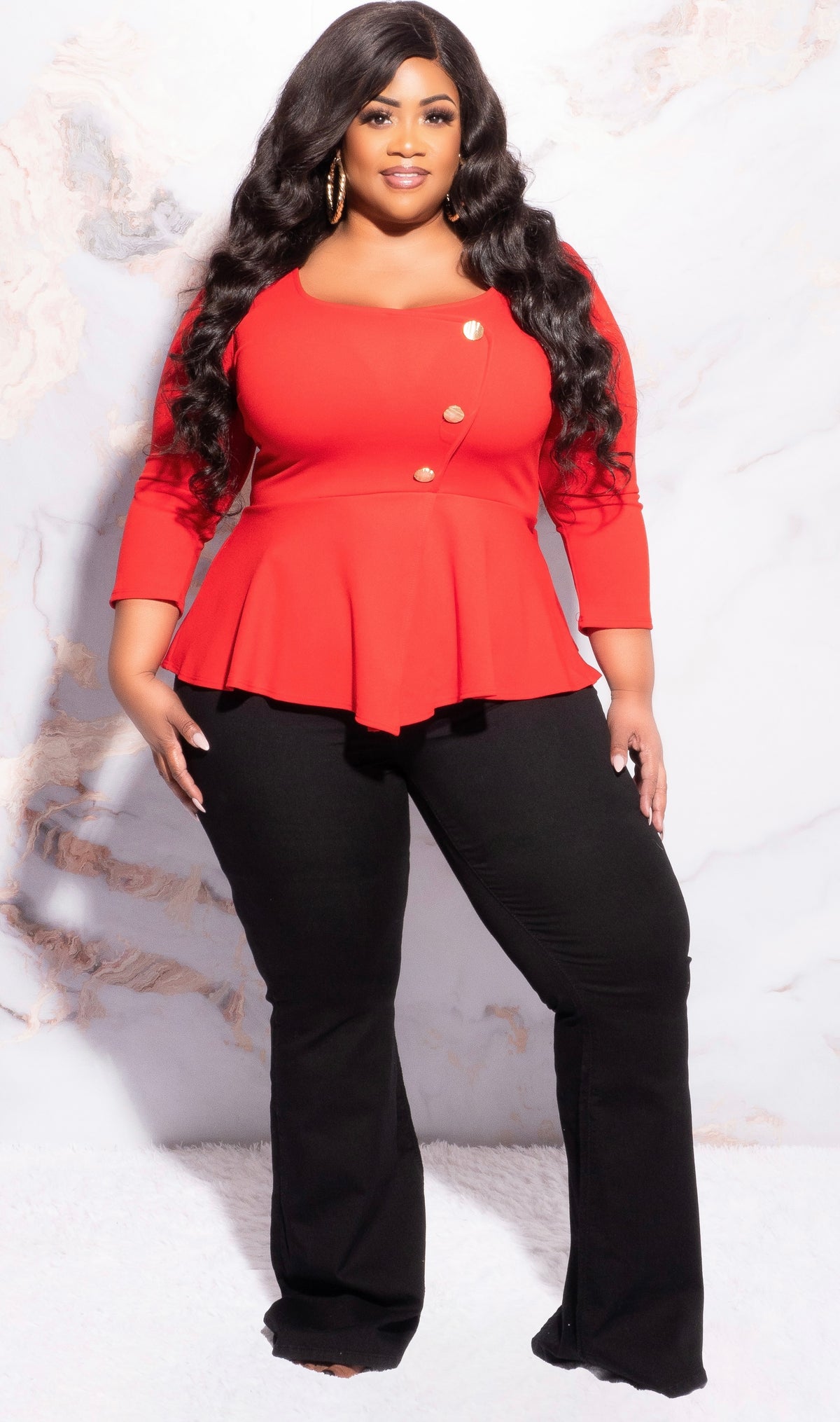Final Sale Plus Size Button Peplum Top in Red