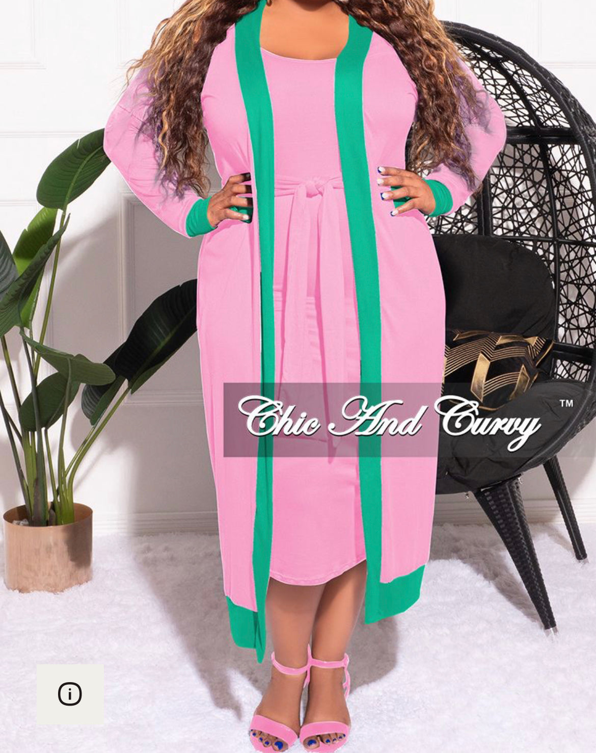 Final Sale Plus Size 2pc Set Duster & Tank Tie Dress in Pink & Green Final Sale Plus Size 2pc Set Duster & Tank Tie Dress in Pink & Green