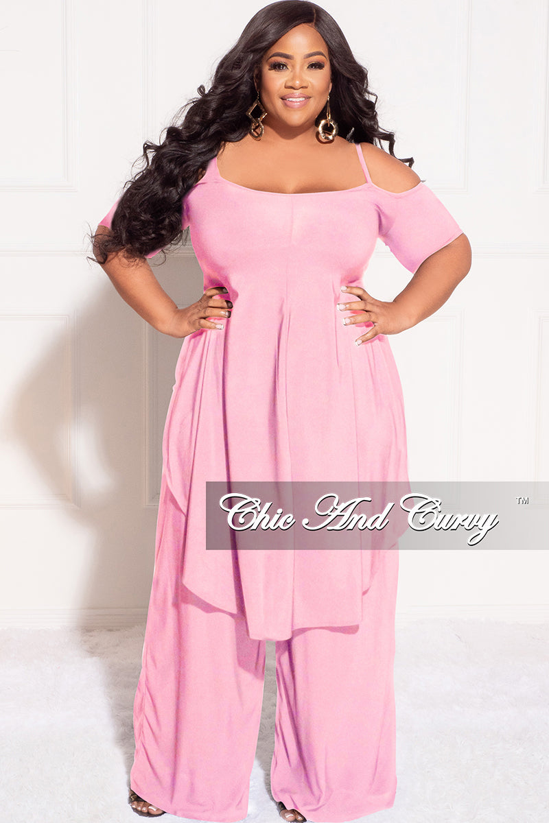 Final Sale Plus Size 2pc Cold Shoulder High low Top and Wide Leg Pants –  Chic And Curvy