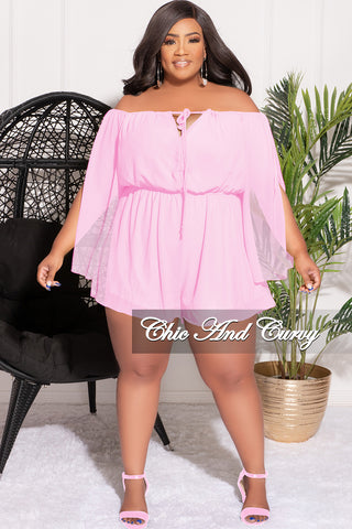 Final Sale Plus Size Off the Shoulder Chiffon Romper with Slit Sleeves in Soft Pink