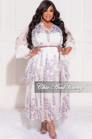 Final Sale Plus Size Chiffon Dress with Purple Lilac Flowers