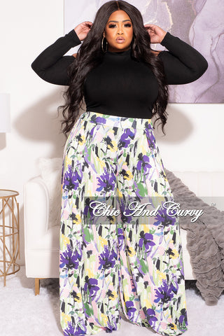 Final Sale Plus Size Palazzo Pants in Purple Green Yellow and Pink