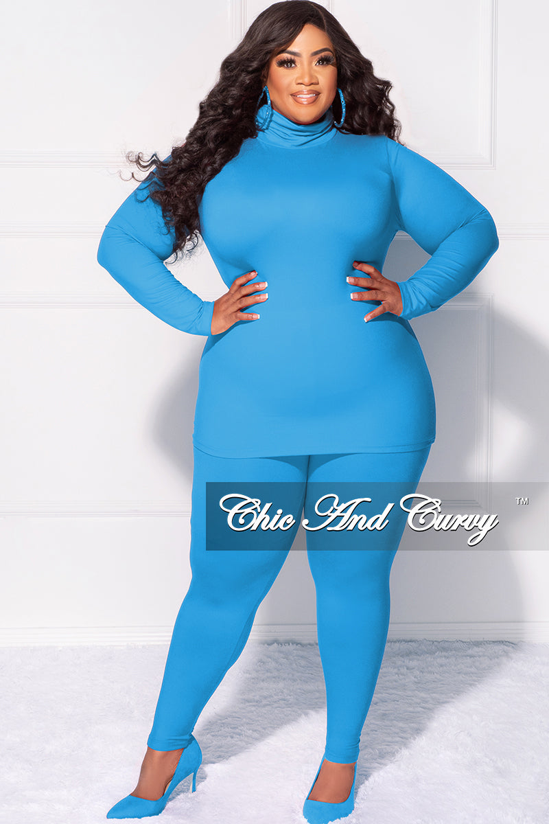 Final Sale Plus Size 2pc Set Turtleneck & Legging in Cerulean Blue – Chic  And Curvy