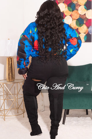*Final Sale Plus Size Shiny Crop Puffer Jacket in Royal Blue Black Red and Green