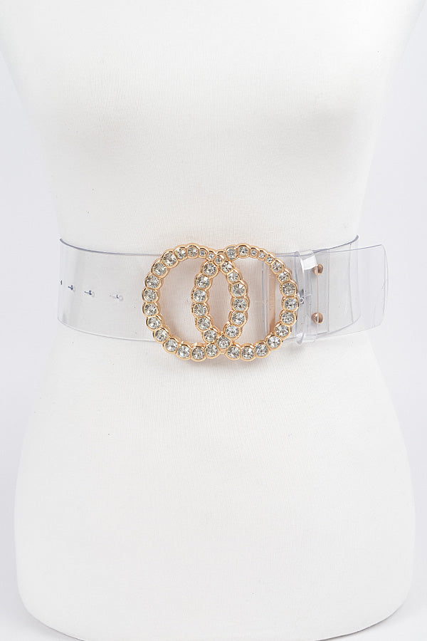 Final Sale Plus Size Clear Waist Belt with Gold / Rhinestone Buckle Final Sale Plus Size Clear Waist Belt with Gold / Rhinestone Buckle