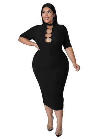 Final Sale Plus Size Ring Cutout BodyCon Dress in Black
