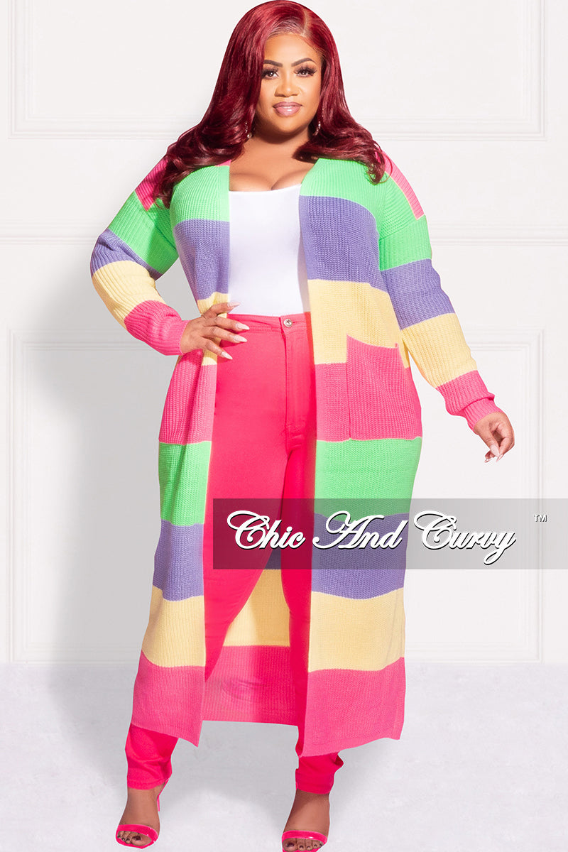 Final Sale Plus Size Knit Sweater Duster Pink, Yellow Lime Green