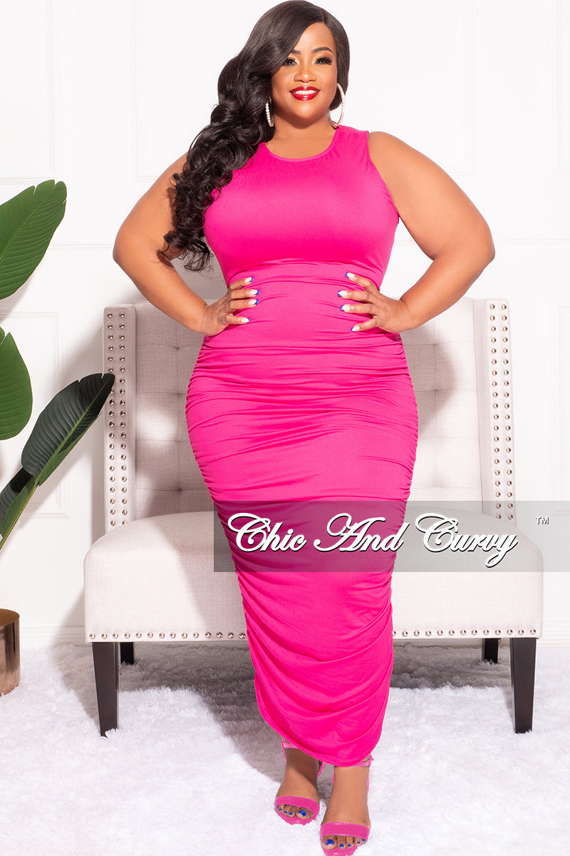 Final Sale Plus Size Ruched Bodycon Dress in Fuchsia