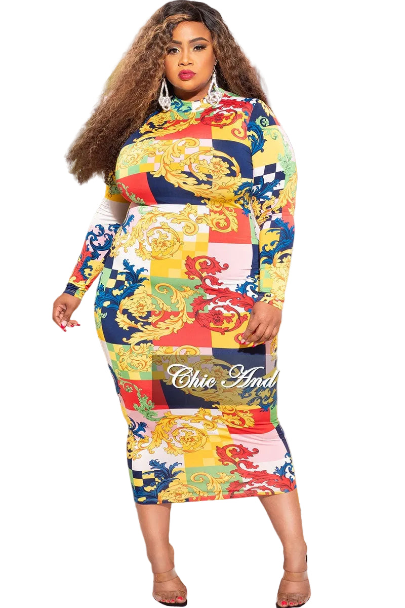 Final Sale Plus Size Bodycon Dress in Multi-Color Block Print Final Sale Plus Size Bodycon Dress in Multi-Color Block Print