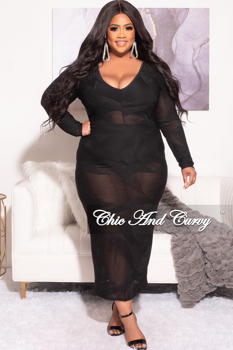 Final Sale Plus Size Sheer Midi Dress with Tie Back Slit in Black – Chic  And Curvy