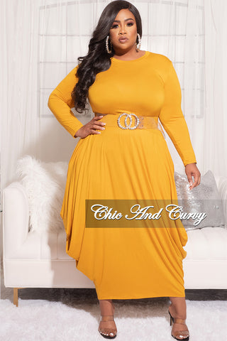 Final Sale Plus Size Long Sleeve Casual Loose Pocket Dress in Mustard