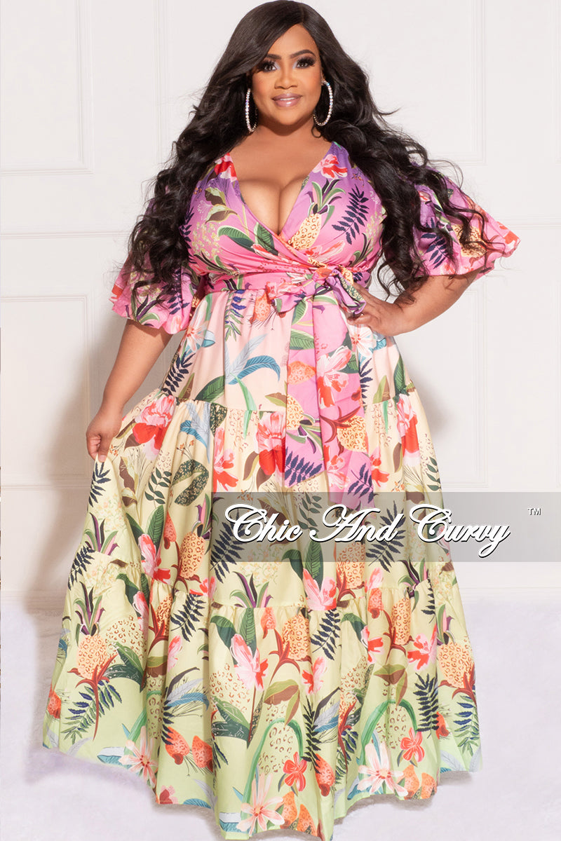 Sale Plus Faux Wrap Puffy Sleeve Maxi Dress in Floral Multi – Chic And Curvy
