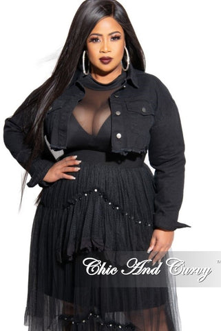 *Final Sale Plus Size Crop Jacket with Distressed Back in Black