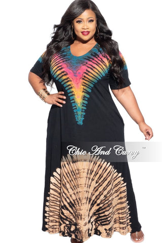 Final Sale Plus Size Maxi Dress in Black Rainbow Tie Dye Print