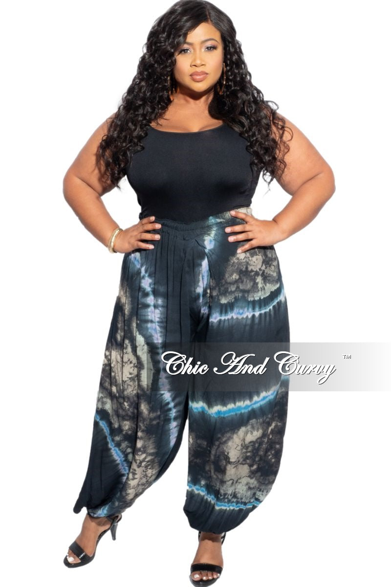 Final Sale Plus Size Harem Pants in Blue Tie Dye Print – Chic And
