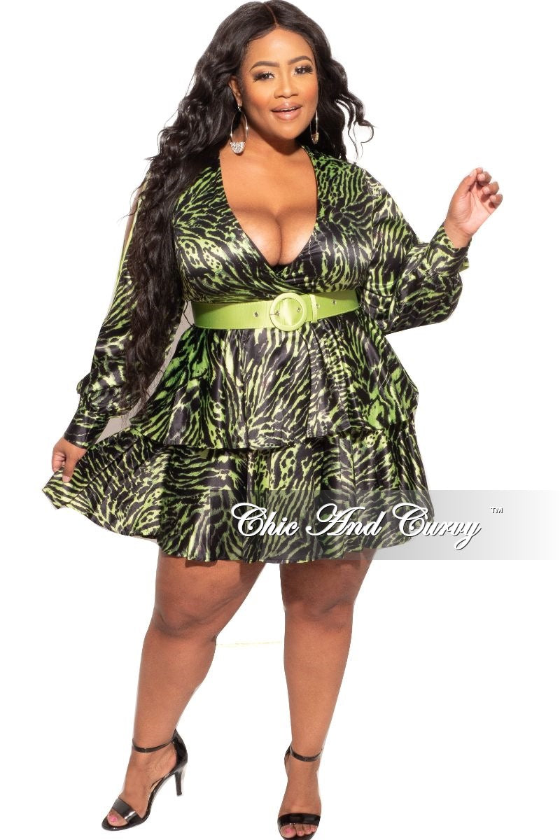 Final Sale Plus Size Babydoll Dress in Lime Green and Black Tiger Stripes - 1x 10/12 Final Sale Plus Size Babydoll Dress in Lime Green and Black Tiger Stripes - 1x 10/12