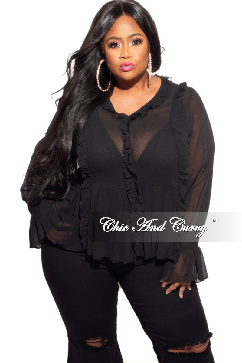 Final Sale Plus Size Sheer Top with Ruffle Sleeves – Chic And Curvy