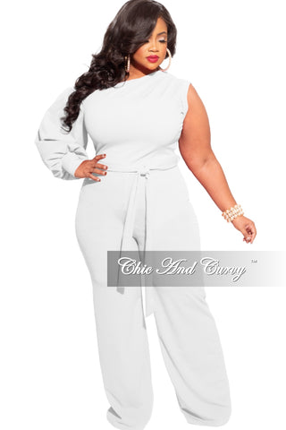 Final Sale Plus Size Balloon Sleeve Jumpsuit with Tie in Ivory