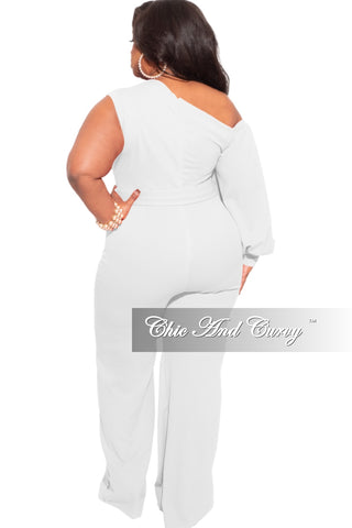 Final Sale Plus Size Balloon Sleeve Jumpsuit with Tie in Ivory