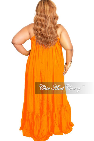 Final Sale Plus Size Spaghetti Strap Peasant Maxi in Neon Orange